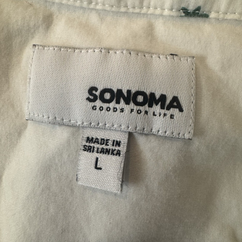 Sonoma Men's L Button Down Cotton Shirt Palm Tree Island Resort Outdoor White - Picture 2 of 11